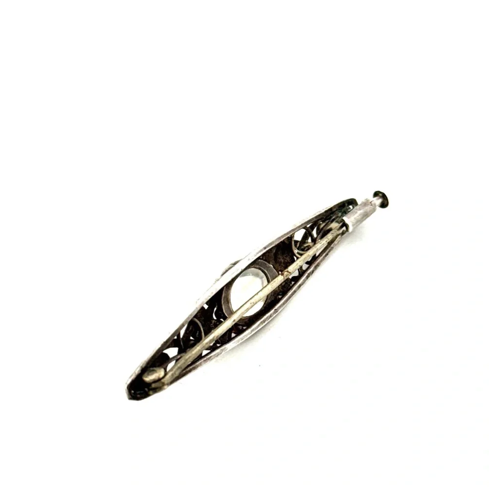 925 Sterling silver and opalite vintage pin brooch 5.0g